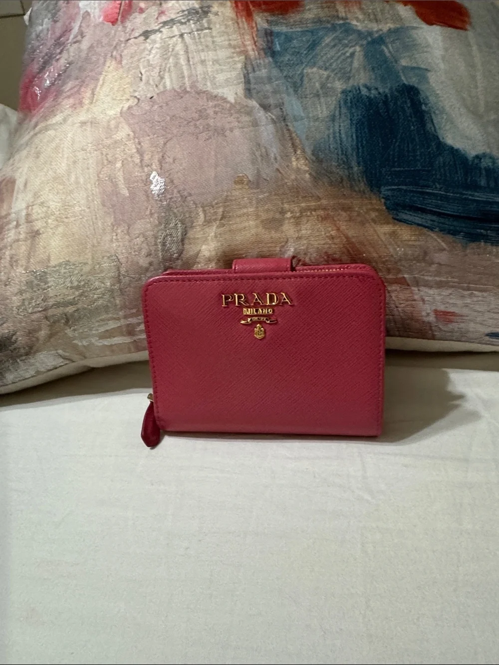 Prada Hot Pink Saffiano Zip-Around Wallet with Gold Logoreal color in video